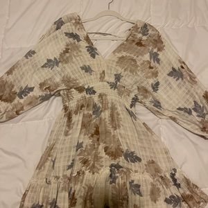Long sleeve linen floral dress